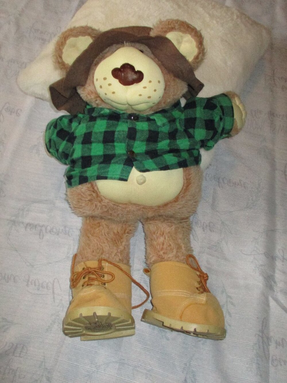 Furskins Teddy Bear Plush Green Plaid Flannel shirt 1984 22" VTG EUC